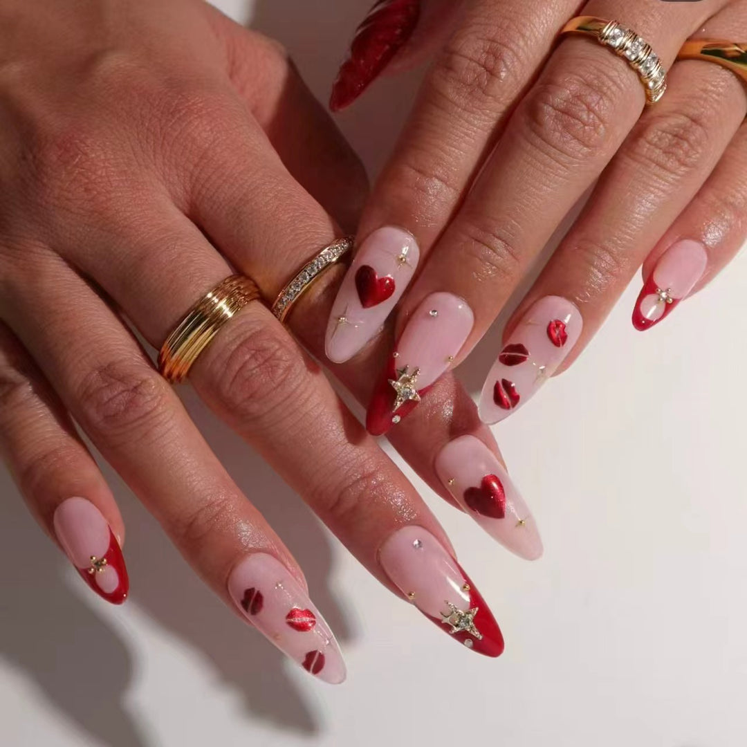 Romantic Heart and Star Press-On Nail Art
