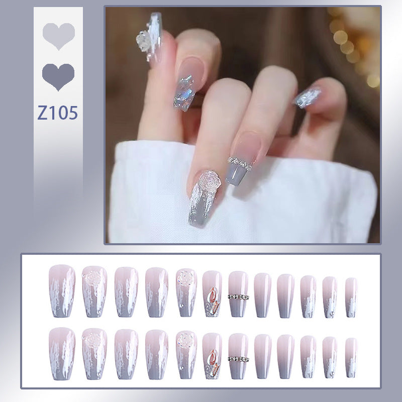 Artificial nail set with delicate rose and glitter decorations Kalsten