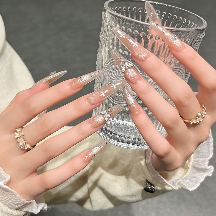 Elegant Stiletto Press-On Nail Extensions with Gem Accents Kalsten