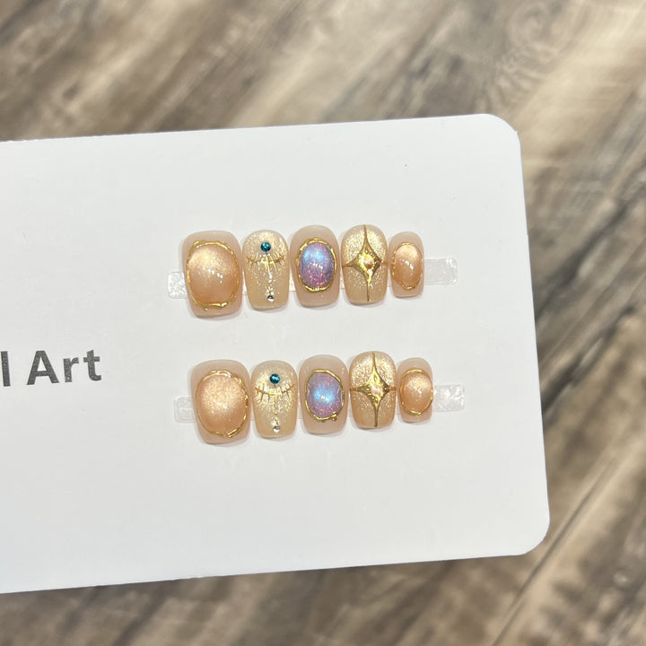 Decorative Press-On Nail Art Set with Shimmering Gemstone Accents Kalsten