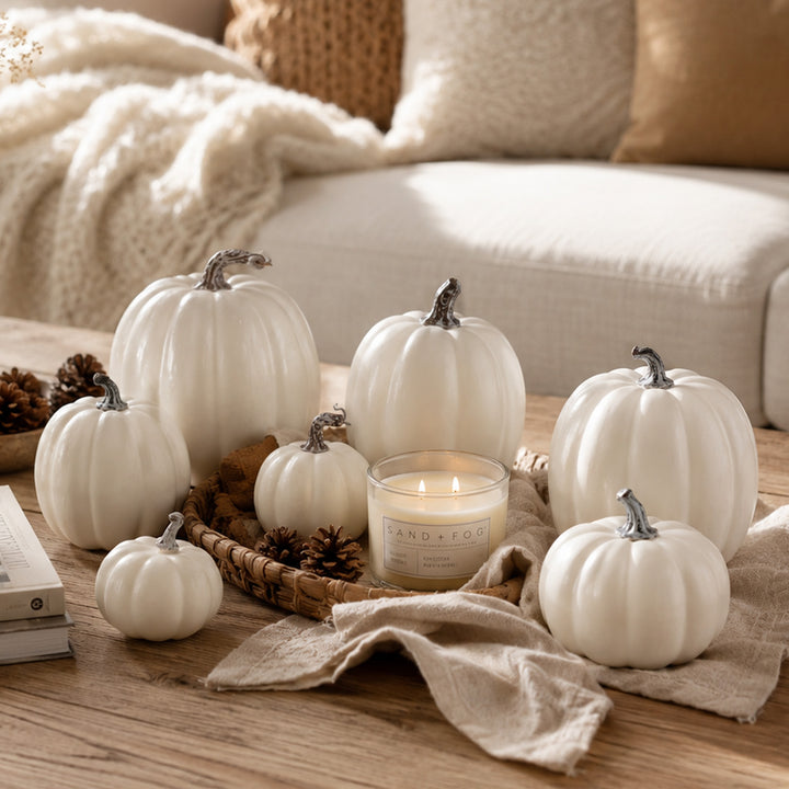 Realistic art pumpkin decoration set in varying sizes with removable stems