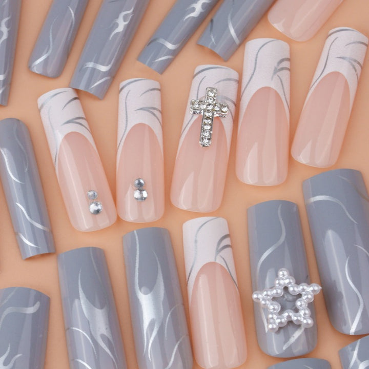 Stylish Long Acrylic Nail Extensions with Gem Accents Kalsten