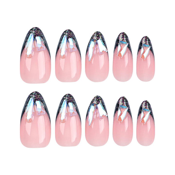 Artistic Gel Nails with Glitter and Rhinestone Accents Kalsten