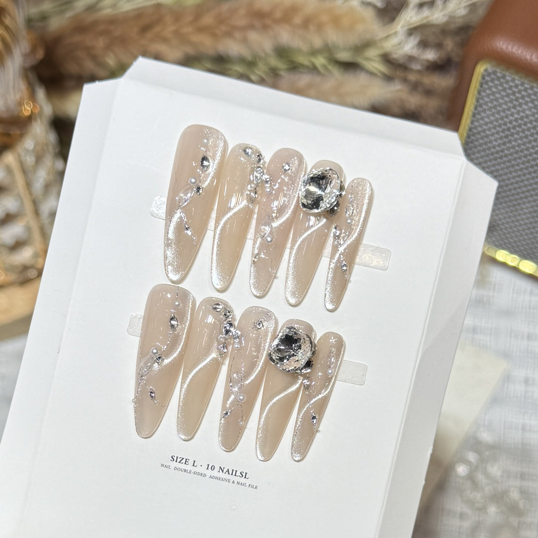 Artistic Stiletto Press-On Nail Set with Crystal Accents Kalsten