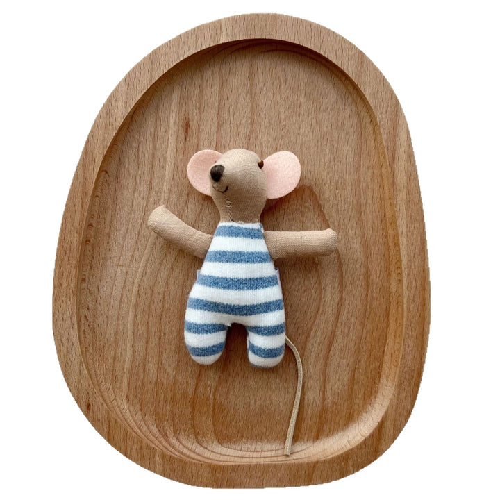 Minimalist Striped Cotton Mouse Comforter Plush with Felt Ears and Tail