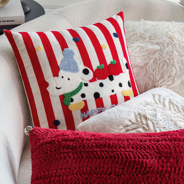 Rectangular plush decorative pillow with textured knit look and metal eyelets Kalsten