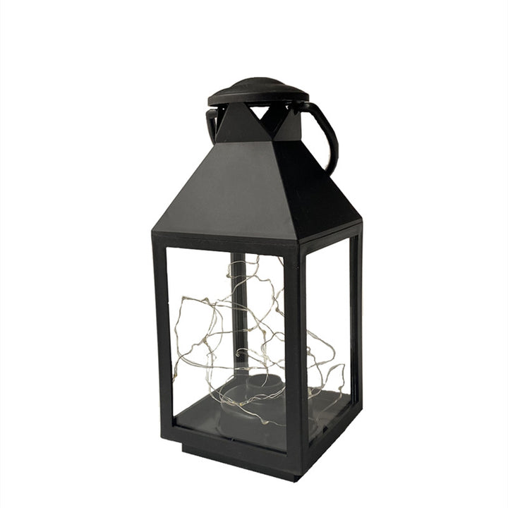 Decorative Metal and Glass Lantern with Warm LED Fairy String Lights Kalsten