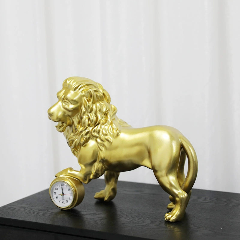 Decorative Lion Figurine with Clock