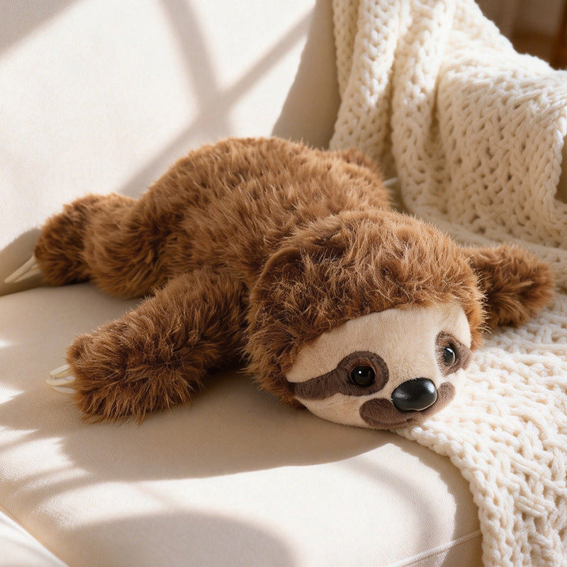 Lifelike Lying Sloth Plush Cushion Toy with Ultra-Soft Faux Fur and Cuddly Filling Kalsten