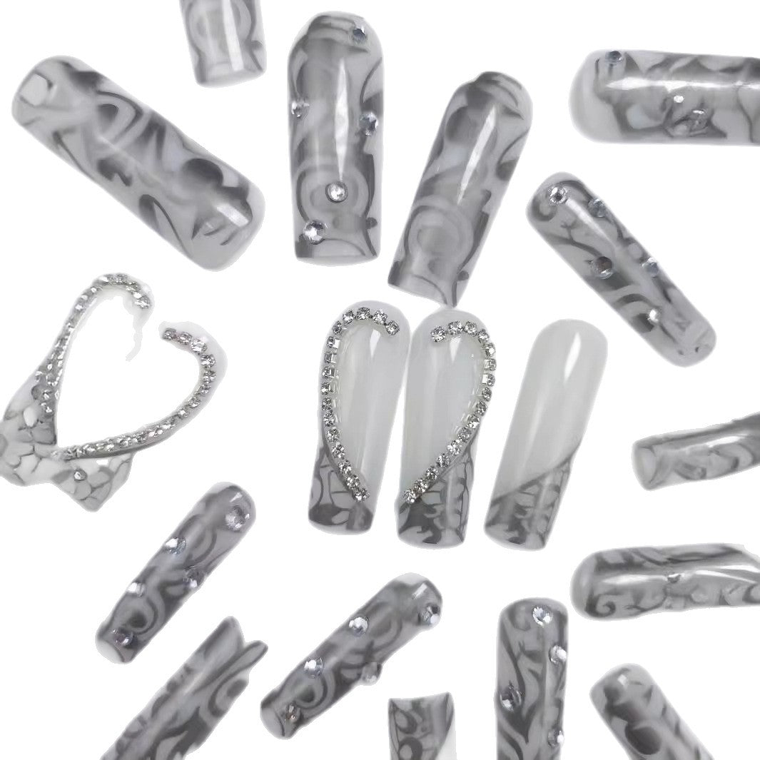 Artificial nails with elegant 3D pattern and radiant rhinestone decorations Kalsten
