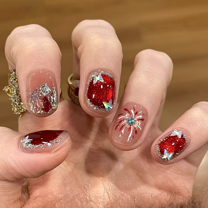 Glamorous artificial nail tips with 3D flower and crystal embellishments Kalsten