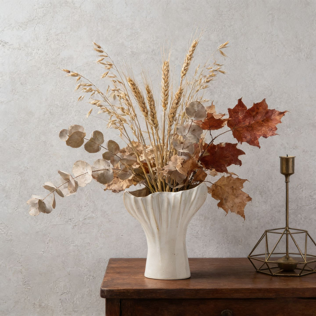 Decorative Ceramic Table Vase with Ruffled Flower Petal Edge