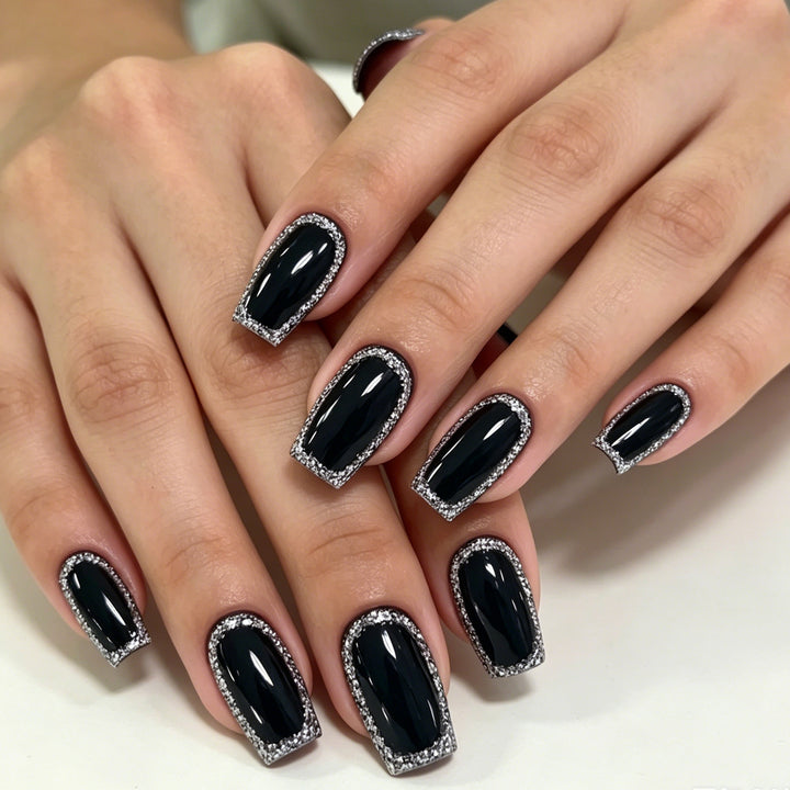 Elegant Rhinestone-Trimmed Gel Nail Enhancements Kalsten