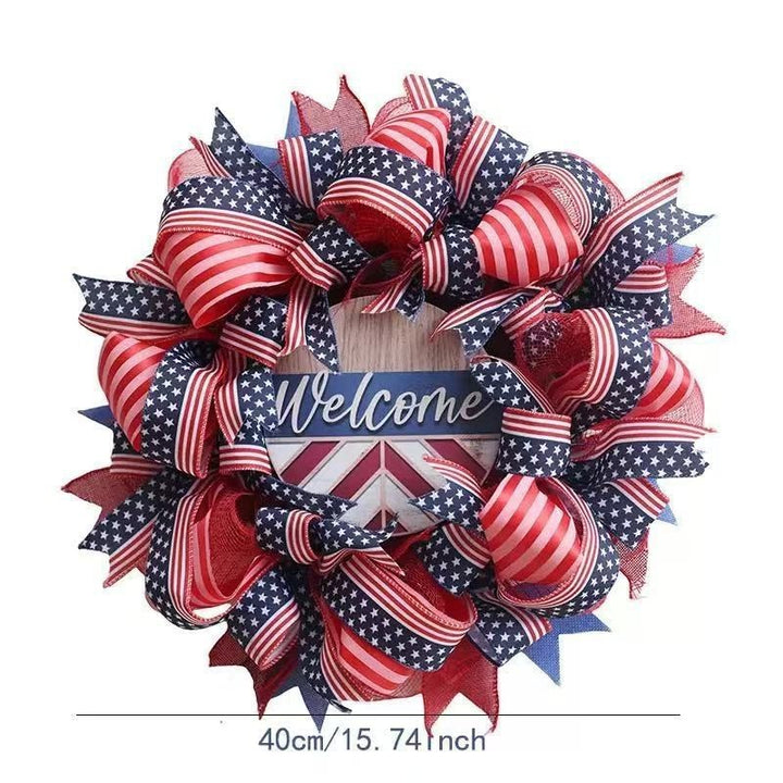 Unisex nan Patriotic Americana Heart Flag Wreath with Ribbon Mesh, Wooden Heart Cutout and Star Accent Bowlsift Kalsten