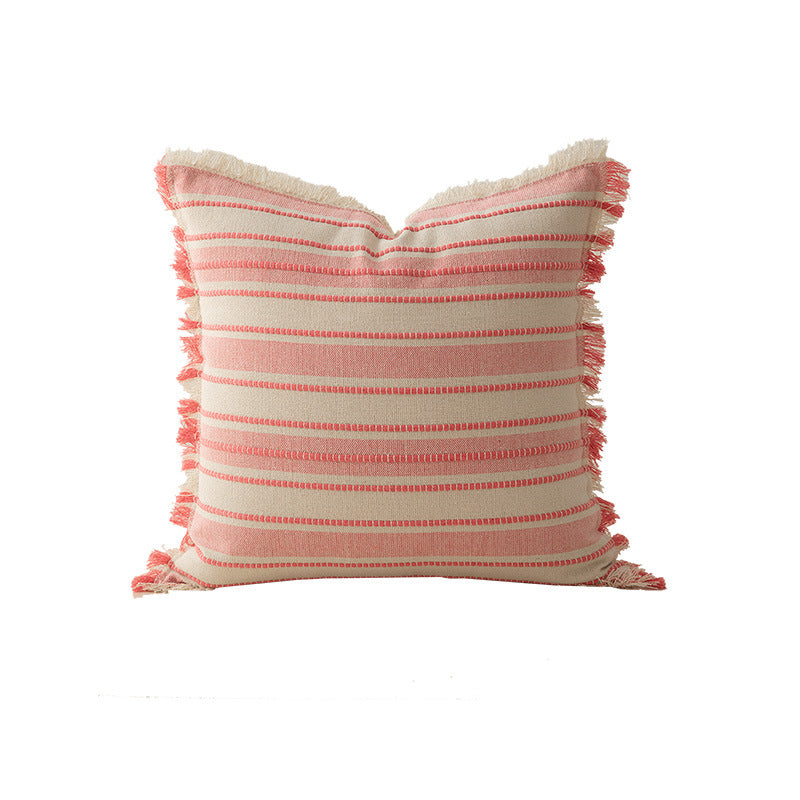 Square cushion cover made of hand-woven cotton blend with decorative fringe trim Kalsten