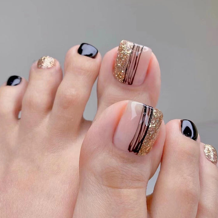 Exquisite toenail art with glitter and stripe design Kalsten