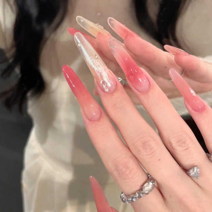 Artificial Nail Set with Elegant Gradient Color and Glitter Details Kalsten