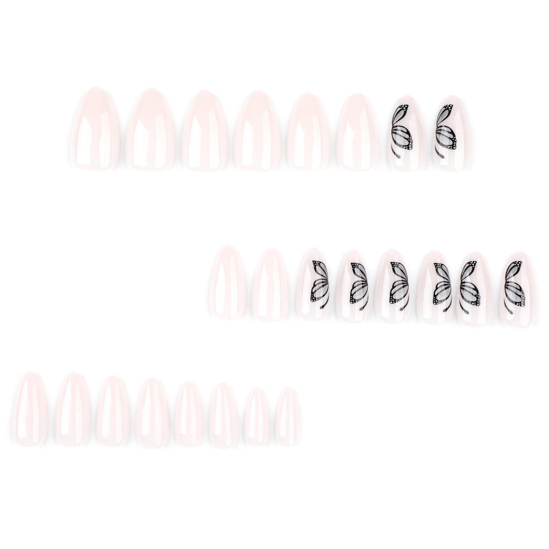 Artful nail extensions with delicate butterfly design Kalsten