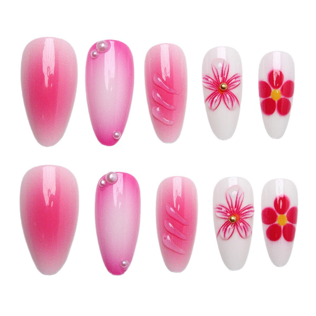 Artificial nails with floral design and 3D flowers Kalsten