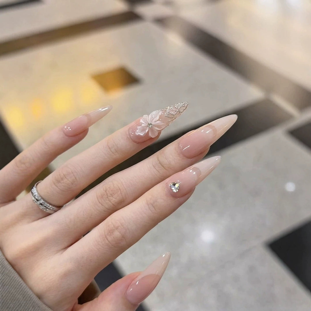 Elegant Stiletto Press-On Nail Art Set with Floral Accents Kalsten