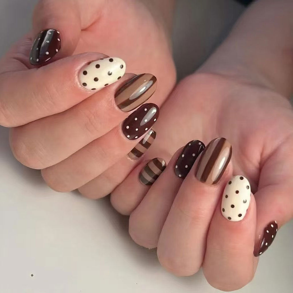 Artistic Nail Art Kit with Chocolate and Polka Dot Designs
