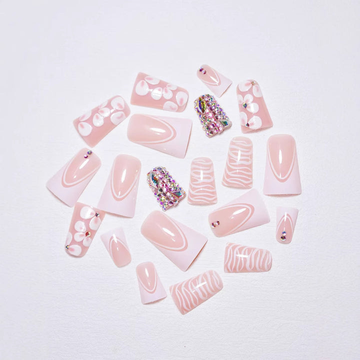 Decorative Press-On Nail Art Set with Gemstone Accents Kalsten