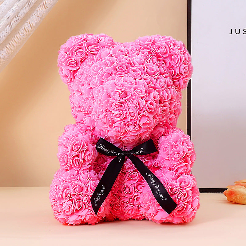 Handcrafted Rose-Foam Teddy Bear Gift Sculpture With Heart Accent