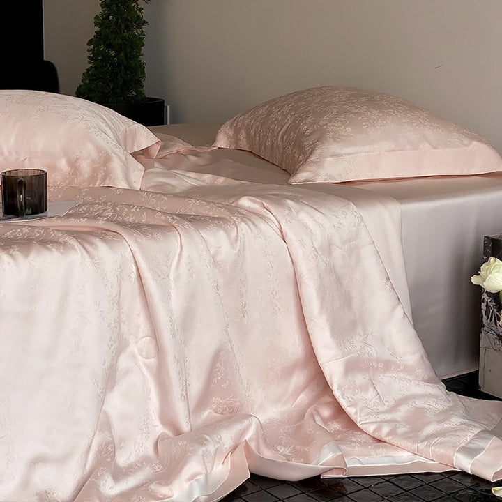 Premium Satin bedding set with fine jacquard relief and silky matte finish