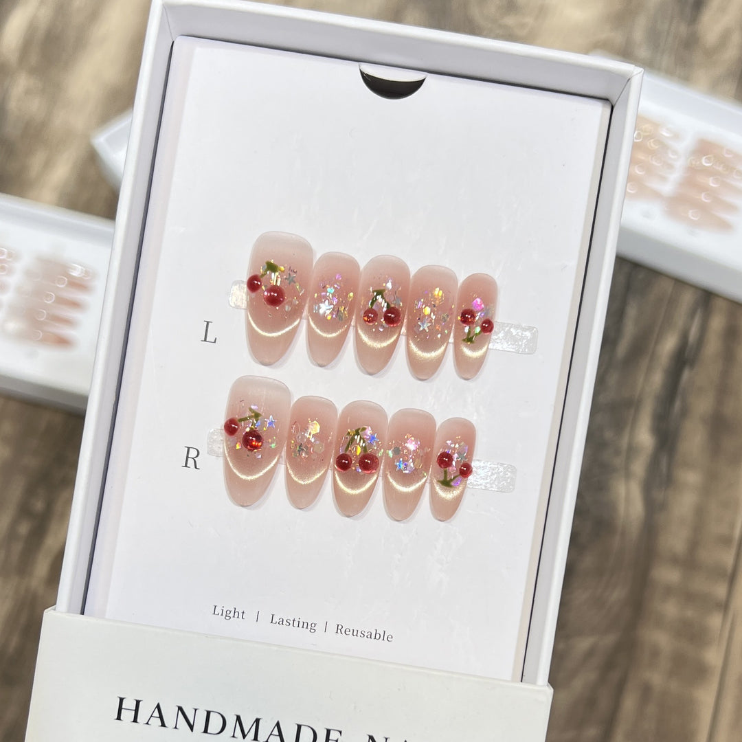 Handmade Cherry-Embossed Press-On Nail Set Kalsten