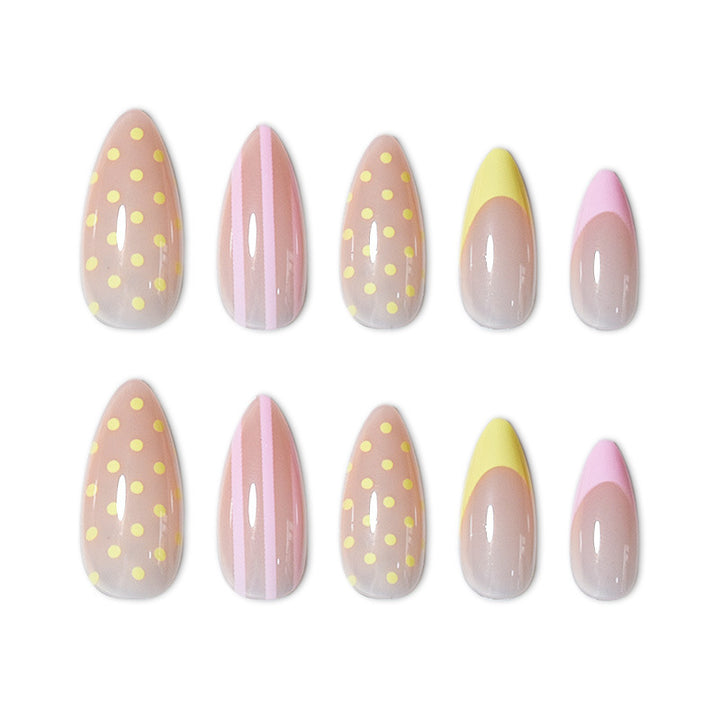 Artistic Press-On Nail Set with Polka Dot and Ombre Design Kalsten