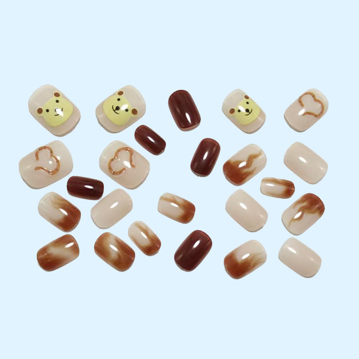 Artificial nails with cute bear design and elegant color gradients Kalsten