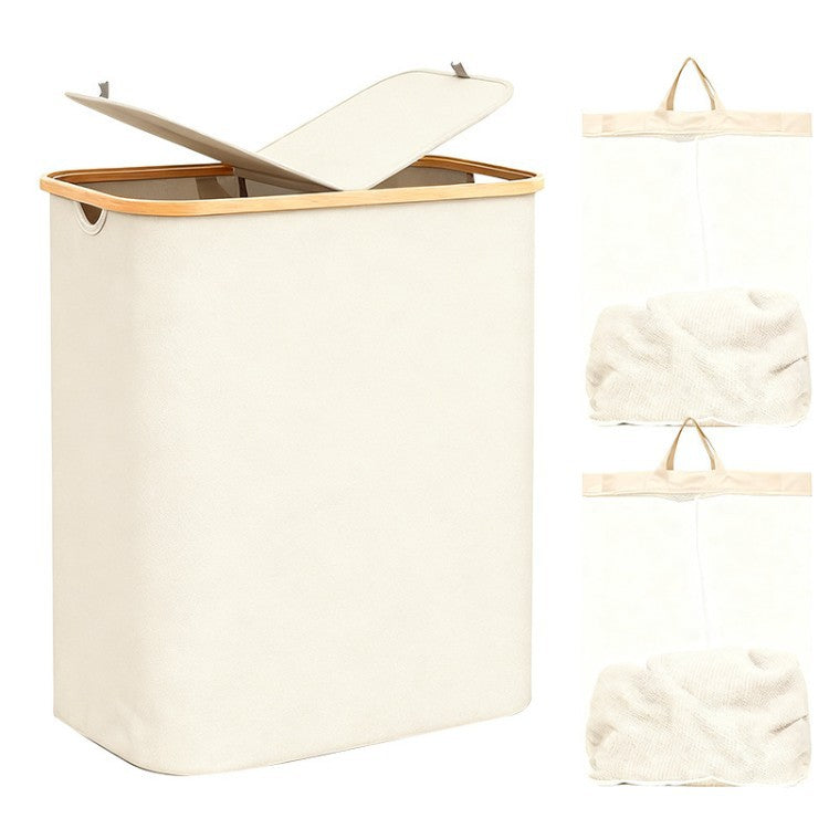 Laundry separation system with bamboo lid and multiple compartments Kalsten