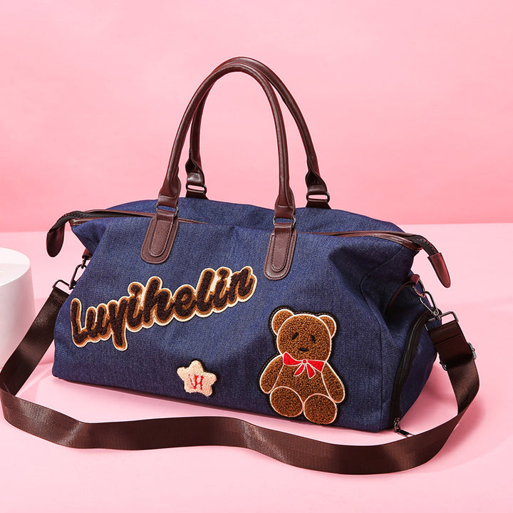 Cute Embroidered Denim Duffle Bag Kalsten