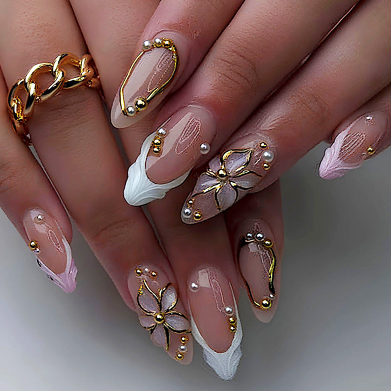 Decorative Press-On Nail Set with Floral Designs kalsten