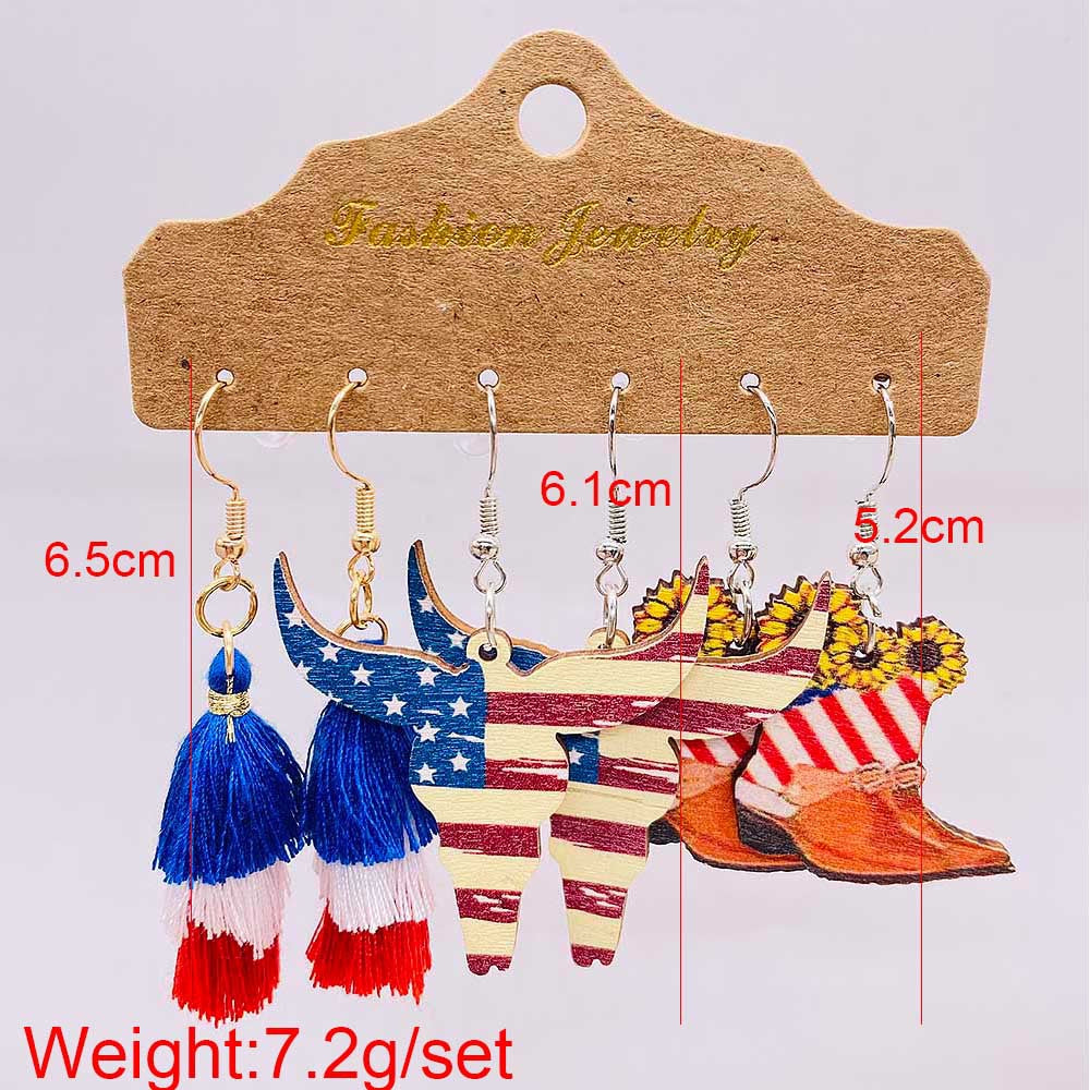 Women's nan set lightweight statement drop earrings made of wood-acrylic with hook closure and star-stripe motif Kalsten