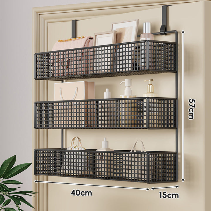 Over-Door Hanging Double-Tier Ventilated Mesh Storage Basket Organizer with Hooks