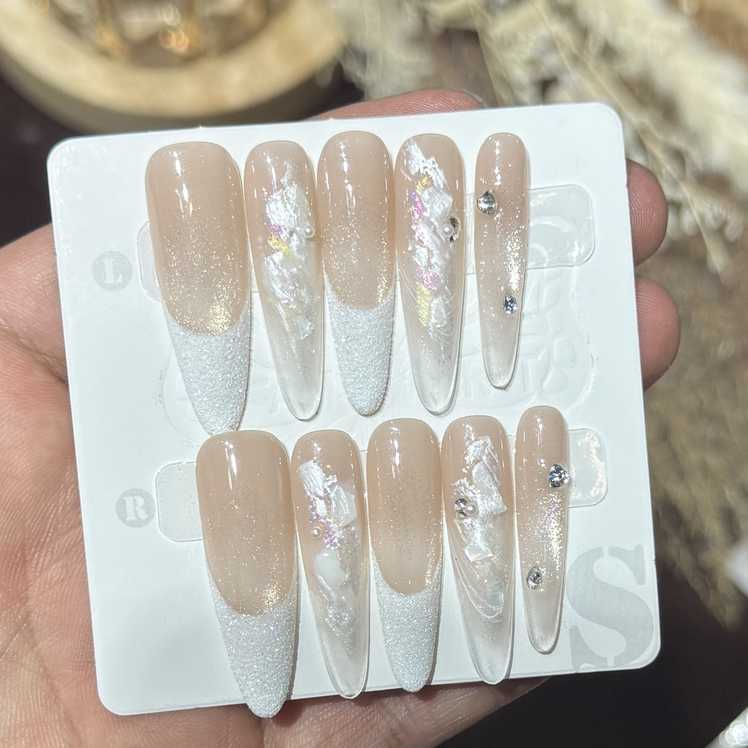 Elegant Press-On Nail Set with Floral and Gemstone Accents Kalsten