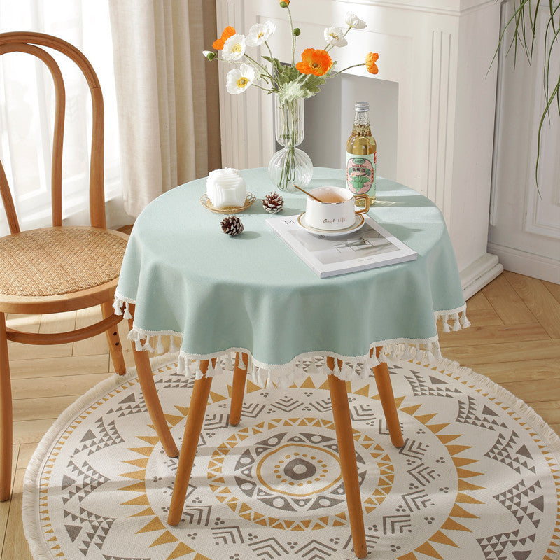Chic Fringed Round Tablecloth