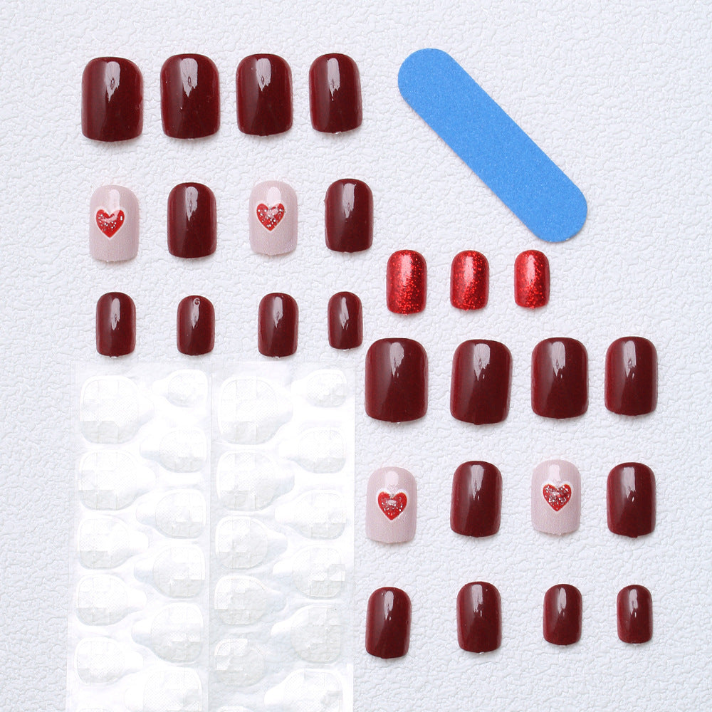 Heart-Embellished Glitter Press-On Nails Kalsten