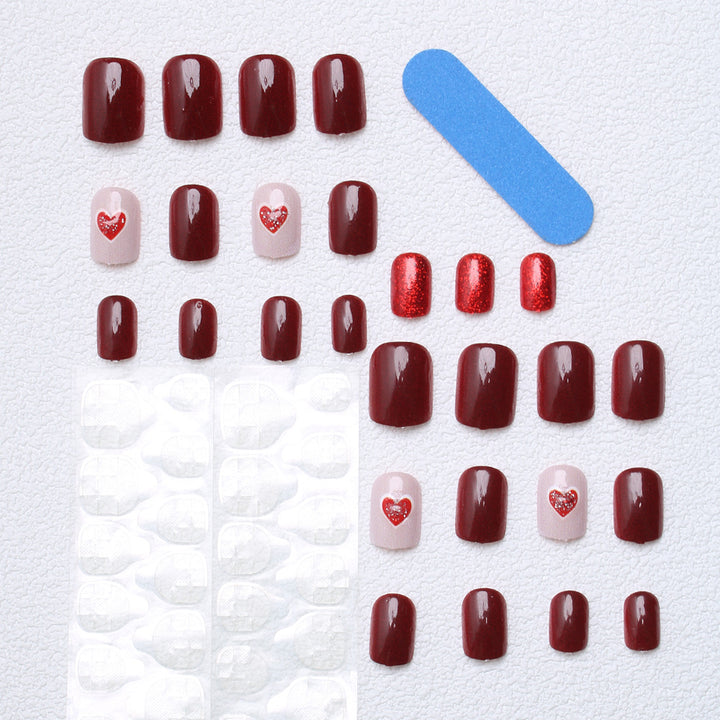 Heart-Embellished Glitter Press-On Nails Kalsten