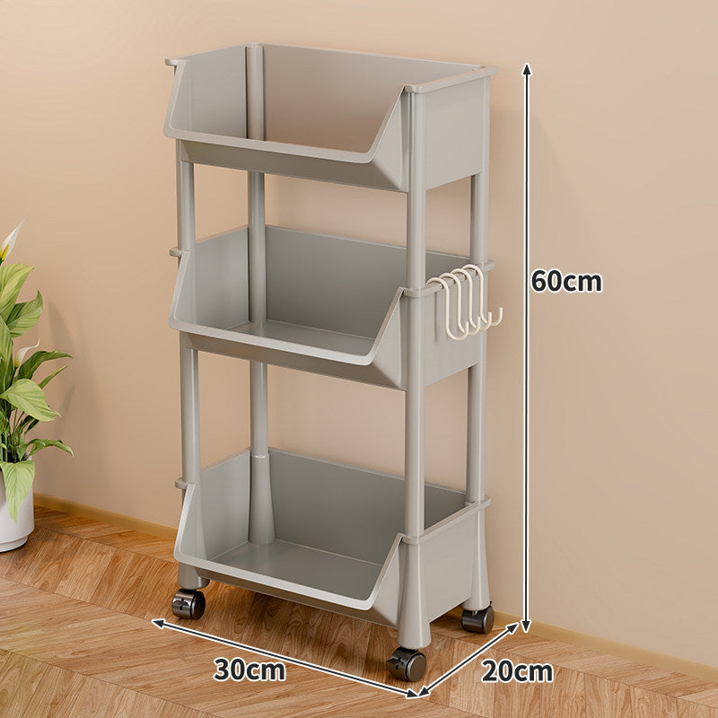 Slim Four-Tier Rolling Storage Cart with Stacking Open Bins