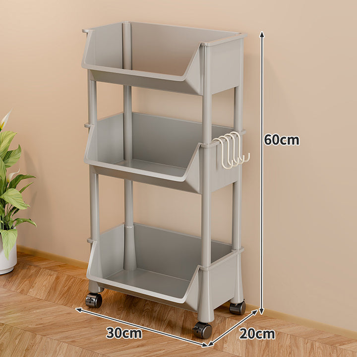 Slim Four-Tier Rolling Storage Cart with Stacking Open Bins