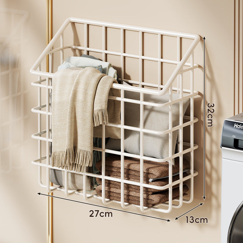 Space-Saving Wall-Mounted Grid Storage Basket for Towels and Linens