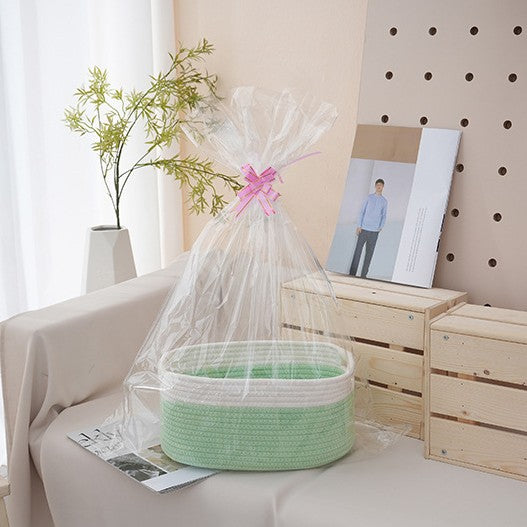 Natural storage basket with ribbons Kalsten
