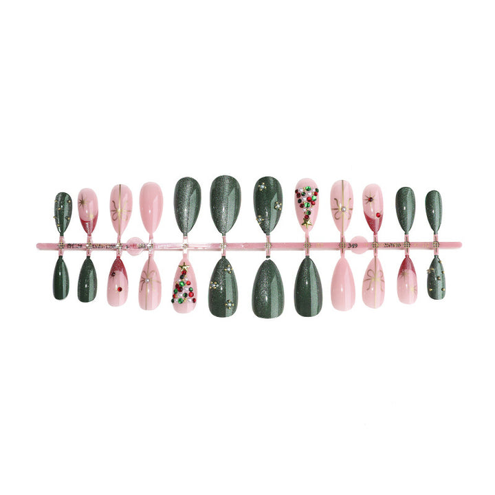 Holiday-Themed Press-On Nail Art Set with Decorative Christmas Elements Kalsten