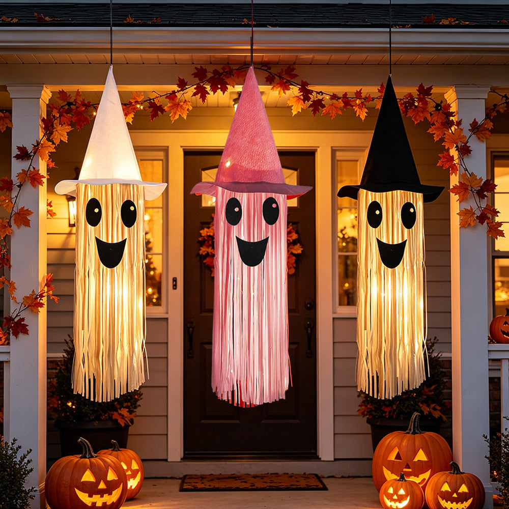 Hanging Ghost Decoration with Witch Hat and Long Fringes