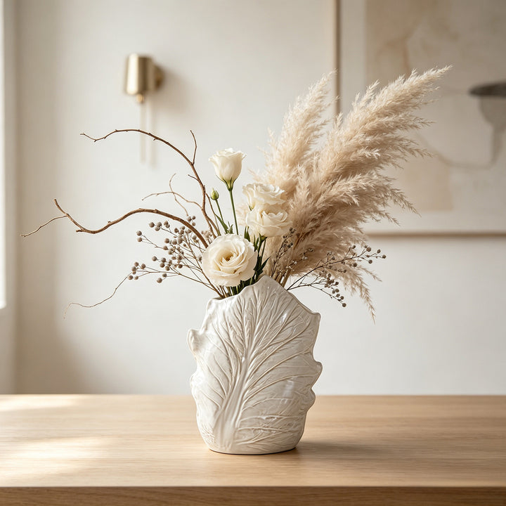 Decorative Ceramic Leaf-Shaped Centerpiece Vase