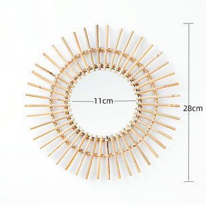Decorative Round Wall Mirror with Natural Rattan Frame Kalsten