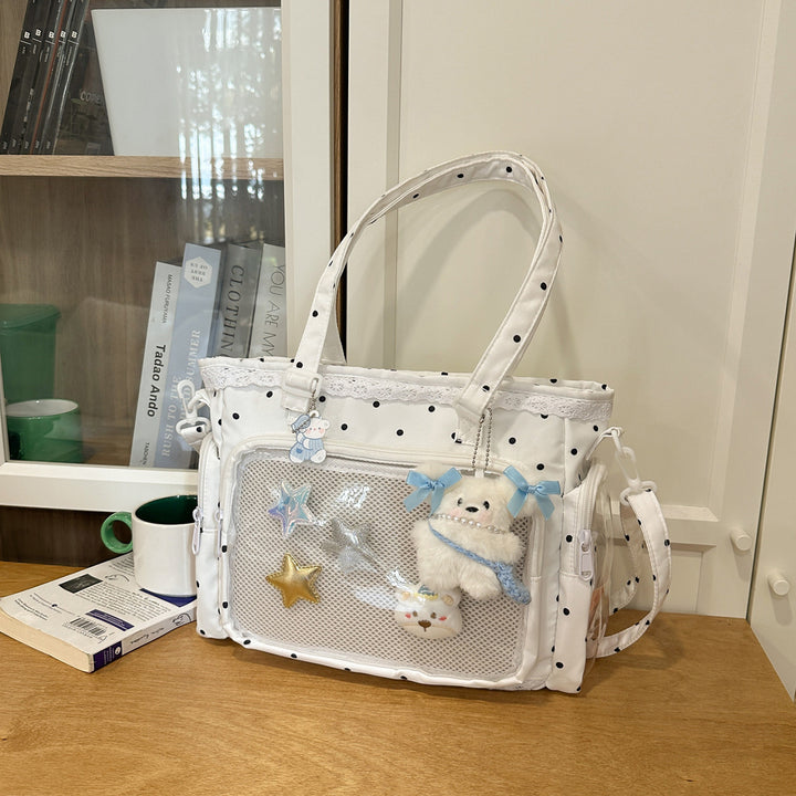 Handbag with Transparent Compartment Division and Playful Application Design Kalsten
