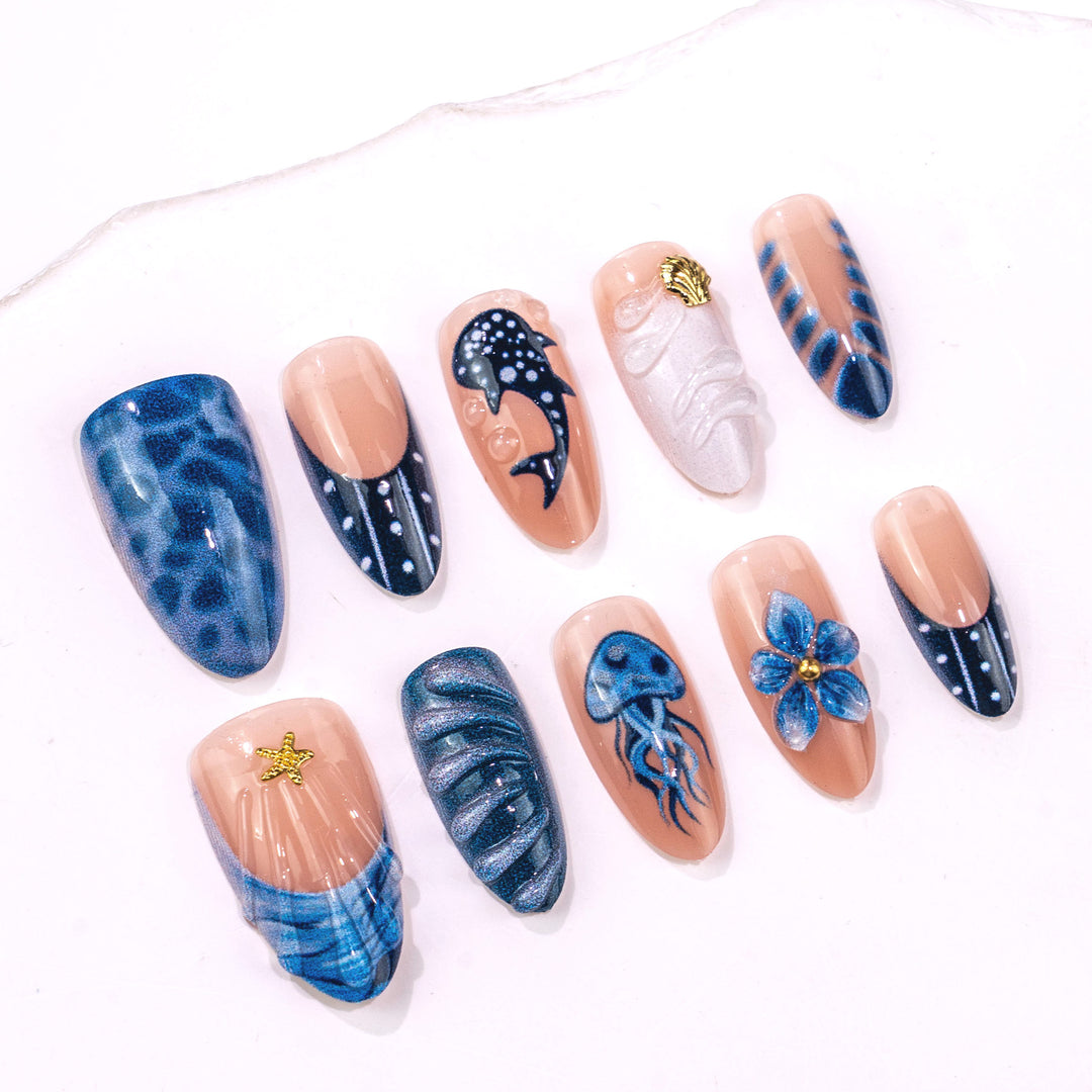 Artistic Ocean-Themed Press-On Nails Kalsten